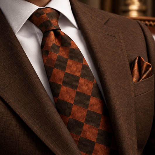 Terracotta bruine geweven argyle stropdas
