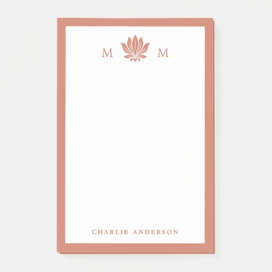 Terracotta Bruine Lotus Monogram Post-it® Notes (Voorkant)