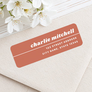Terracotta bruine retro lettertype trendy retour etiket