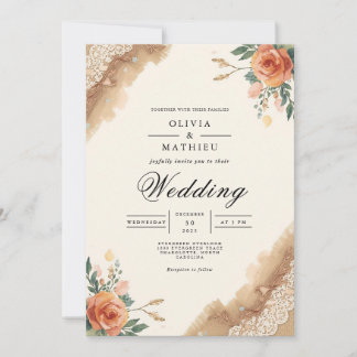 Terracotta Brushstroke Floral Arch Wedding Kaart