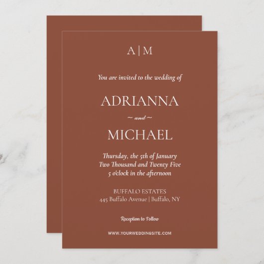 Terracotta Budget Betaalbare Bruiloft Uitnodiging (Voorkant / Achterkant)