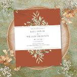 Terracotta Budget Greenery Wedding Invitation<br><div class="desc">Met fijne waterverf groene bladeren. Deze elegante botanische uitnodiging voor budgetbruiloft kan worden gepersonaliseerd met je speciale trouwdag informatie. Ontworpen door: Thisnotme©</div>