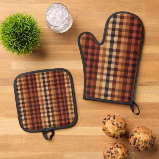 Terracotta Buffalo Plaid Boerderij Keuken Ovenwant & Pannenlap Set (Top down)