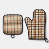 Terracotta Buffalo Plaid Boerderij Keuken Ovenwant & Pannenlap Set (Voorkant)