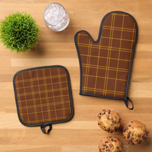Terracotta Buffalo Plaid Boerderij Keuken Ovenwant & Pannenlap Set (Top down)