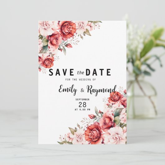 Terracotta Burgundy Blush Floral QR Code Wedding  Save The Date (Staand voorkant)