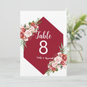 Terracotta Burgundy Blush Floral Table Number (Staand voorkant)