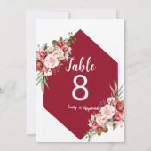 Terracotta Burgundy Blush Floral Table Number (Achterkant)