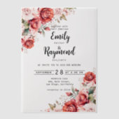 Terracotta Burgundy Blush Floral Vellum Overlay Uitnodigingen (Voorkant)