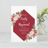 Terracotta Burgundy Blush Floral Wedding  Kaart (Staand voorkant)