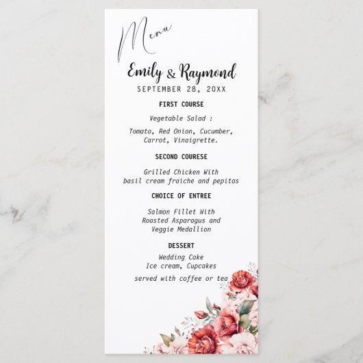 Terracotta Burgundy Blush Floral Wedding   Menu (Voorkant)
