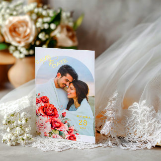 Terracotta Burgundy Blush Floral Wedding Photo Folie Uitnodiging