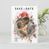 Terracotta Burgundy Blush Floral Wedding Photo Save The Date (Staand voorkant)