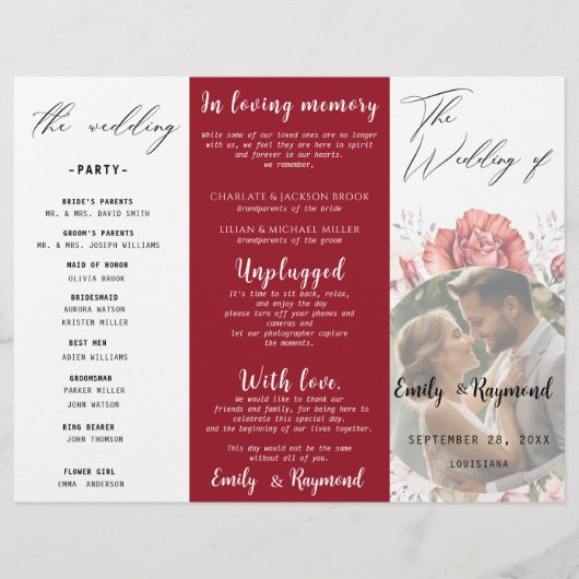 Terracotta Burgundy Blush Floral Wedding  Program (Voorkant)