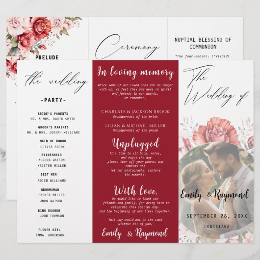 Terracotta Burgundy Blush Floral Wedding  Program (Voorkant / Achterkant)