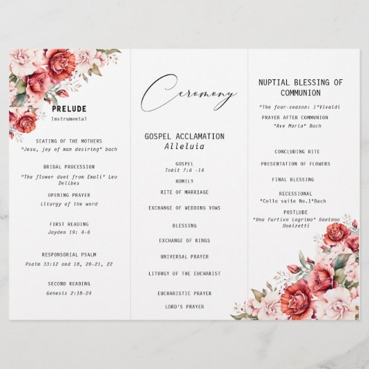 Terracotta Burgundy Blush Floral Wedding  Program (Achterkant)