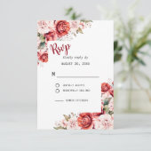 Terracotta Burgundy Blush Floral  Wedding  RSVP Kaartje (Staand voorkant)