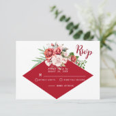 Terracotta Burgundy Blush Floral  Wedding  RSVP Kaartje (Staand voorkant)