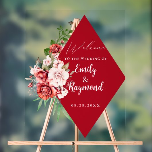 Terracotta Burgundy Blush Floral Wedding Welcome Acryl Bord (Neutraal)