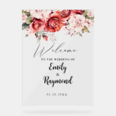 Terracotta Burgundy Blush Floral Wedding Welcome Acryl Bord (Voorkant)