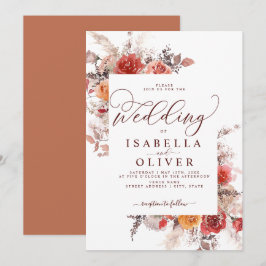 Terracotta Burgundy Burnt Sinaasappel Boho Wedding Kaart