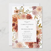 Terracotta Burgundy Fall Floral Wedding Invitation Kaart (Voorkant)