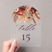 Terracotta Burgundy Florals Pampas Table Number Acryl Uitnodigingen (Insitu (Draagbaar))