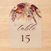 Terracotta Burgundy Florals Pampas Table Number Acryl Uitnodigingen (Voorkant)