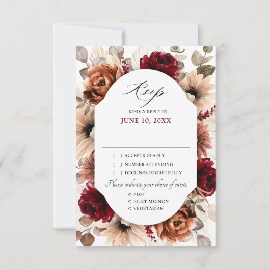 Terracotta Burgundy Greenery Geometric Wedding RSVP Kaartje (Voorkant)
