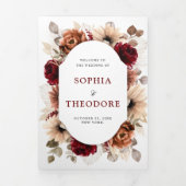 Terracotta Burgundy Mauve Floral Geometric Wedding Drieluik Aankondiging (Cover)