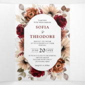 Terracotta Burgundy Mauve Floral Geometric Wedding Drieluik Aankondiging (Binnenkant midden)