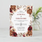 Terracotta Burgundy Mauve Floral Geometric Wedding Kaart (Staand voorkant)