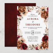 Terracotta Burgundy Mauve Floral Geometric Wedding Kaart (Voorkant / Achterkant)