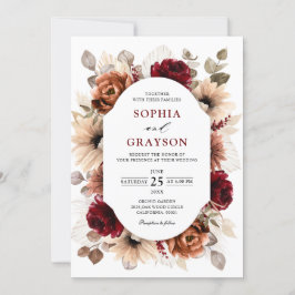 Terracotta Burgundy Mauve Floral Geometric Wedding Kaart