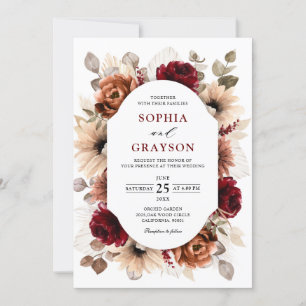 Terracotta Burgundy Mauve Floral Geometric Wedding Kaart