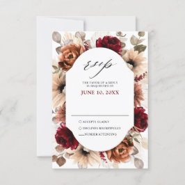 Terracotta Burgundy Mauve Floral Geometric Wedding RSVP Kaartje