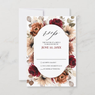 Terracotta Burgundy Mauve Floral Geometric Wedding RSVP Kaartje