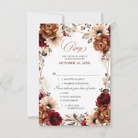 Terracotta Burgundy Mauve Floral Geometric Wedding RSVP Kaartje (Voorkant)