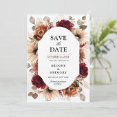 Terracotta Burgundy Mauve Floral Geometric Wedding Save The Date (Staand voorkant)