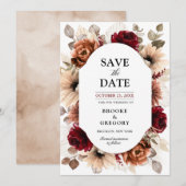 Terracotta Burgundy Mauve Floral Geometric Wedding Save The Date (Voorkant / Achterkant)