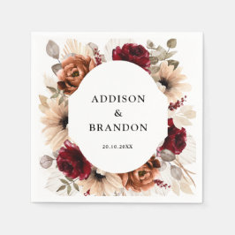 Terracotta Burgundy Mauve Floral Geometric Wedding Servet