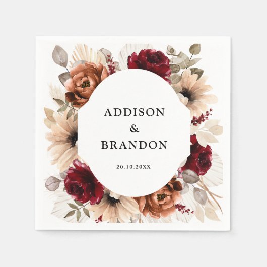 Terracotta Burgundy Mauve Floral Geometric Wedding Servet (Voorkant)