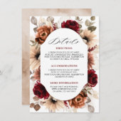 Terracotta Burgundy Mauve Floral Wedding Details Informatiekaartje (Voorkant / Achterkant)