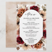 Terracotta Burgundy Mauve Floral Wedding Menu (Voorkant / Achterkant)