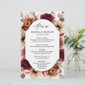 Terracotta Burgundy Mauve Floral Wedding Menu (Staand voorkant)