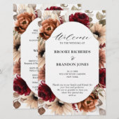 Terracotta Burgundy Mauve Floral Wedding Programme (Voorkant / Achterkant)