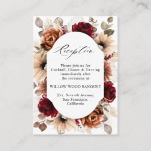 Terracotta Burgundy Mauve Floral Wedding Reception Informatiekaartje