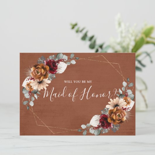 Terracotta Burgundy zal je mijn dienstmeisje zijn Kaart (Staand voorkant)