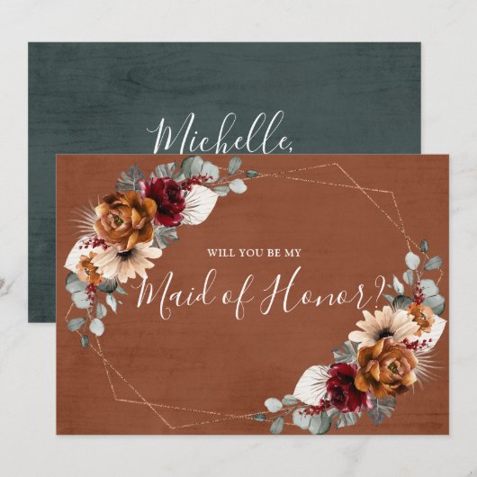 Terracotta Burgundy zal je mijn dienstmeisje zijn Kaart (Voorkant / Achterkant)