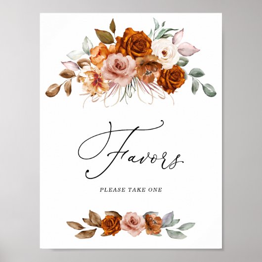 Terracotta Burnt Orange Bridal Shower Favors Sign Poster (Voorkant)